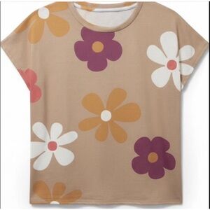 Floral women’s Shirt in Tan and Purple Made by Bonbon in USA Size Small